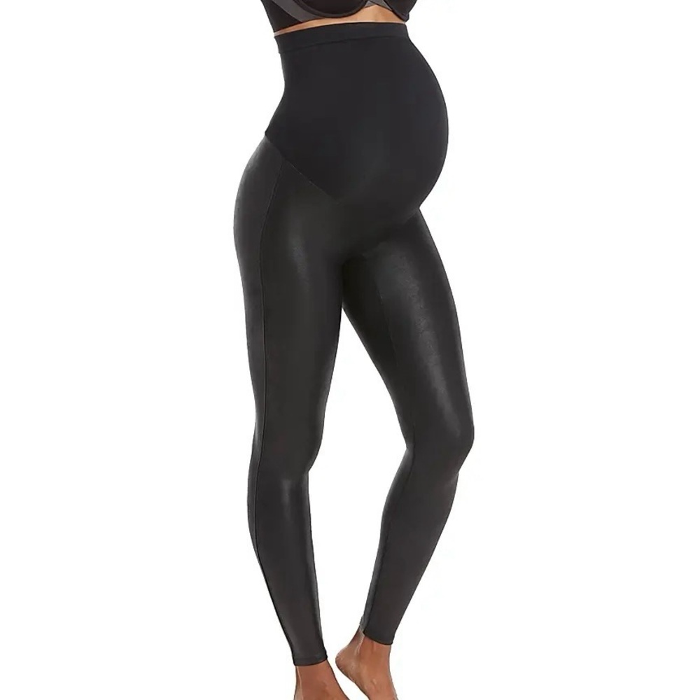 SPANX Mama Faux Leather Maternity Leggings in Very Black NEW NWT